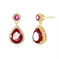 TOUPOP 14K Gold Plated Sterling Silver Birthstone Teardrop Dangle Earrings-color_name:07 Jul.-Ruby