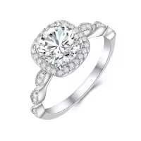 TOUPOP Sterling Silver D Color Vvs1 Moissanite Cushion Cut Halo Ring-style_name:Cushion Cut Engagement Ring,ring_size:9