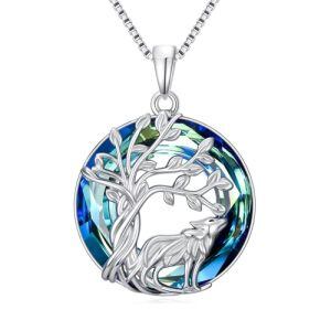 D00-Wolf Necklace-Blue Crystal