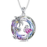 wholesale TOUPOP Flamingo Gifts For Women 925 Sterling Silver Flamingo Necklace Palm Tree Pendant Crystal Flamingo Jewelry Birthday Valentines Day Gifts For Women Her Girlfriend -color_name:A-Purple Crystal-Flamingo
