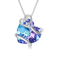 TOUPOP Sterling Silver Crystal Nurse Necklace Caduceus Pendant Jewelry-color_name:C-Stethoscope Necklace-Purple Heart Crystal