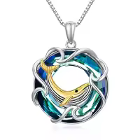 TOUPOP Sterling Silver Crystal Sea Turtle Necklace Ocean Jewelry Gift-style_name:16-Whale