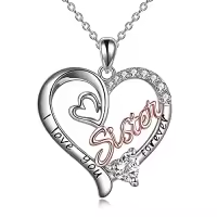 TOUPOP Sterling Silver & Birthstone I Love You Forever Sister Pendant Gift-color_name:04 Apr - Simulated Diamond
