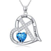 wholesale Cross Necklace For Women 925 Sterling Silver Heart Birthstone Necklaces Christian Jewelry Baptism Birthday Christmas Gifts For Women -color_name:12-December-Topaz