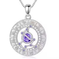 TOUPOP Sterling Silver Birthstone Zodiac Constellation Necklace-style_name:2-Aquarius(1.20-2.18)-Amethyst