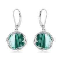 wholesale Round Gemstone Earrings 925 Sterling Silver Filigree Bohemian Dangle Drop Earrings Fine Jewelry Birthday Christmas Gifts For Women -color_name:Malachite