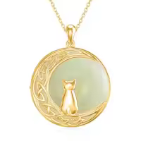 TOUPOP Sterling Silver Jade Cat Hummingbird Dragonfly Butterfly Bee Necklace-style_name:Cats 1-Gold
