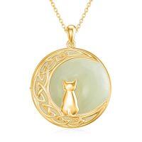 wholesale Jade Necklace For Women Sterling Silver Round Cat/hummingbird/dragonfly/butterfly/bee Natural Jade Jewelry Birthday Christmas Gifts Women Mom Wife Grandma -style_name:Cats 1-Gold