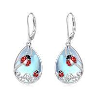 wholesale Butterfly/dragonfly/bee Earrings For Women 925 Sterling Silver Teardrop Moonstone Turquoise Earrings Animal Jewelry Christmas Gifts For Women -style_name:1-Moonstone Ladybug
