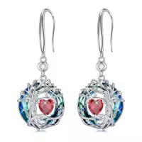 TOUPOP Sterling Silver Austrian Crystal Tree Of Life Birthstone Dangle Earrings-color_name:01-Jan-Garnet