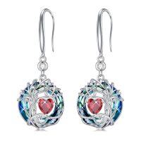 wholesale TOUPOP Tree Of Life Birthstone Earrings For Women 925 Sterling Silver Family Tree Dangle Earrings Austrian Crystal Jewelry Birthday Christmas Gifts For Her Girlfriend Wife Mom -color_name:01-Jan-Garnet