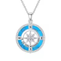 TOUPOP Sterling Silver Crystal Birthstone Compass I'd Be Lost Without You Pendant Necklace-color_name:H-Turquoise
