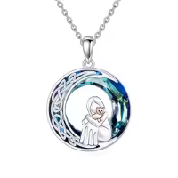 TOUPOP Sterling Silver Crystal Cat Necklace Women's Jewelry Gift-style_name:Cat Lover Necklace-Blue Crystal-Moon