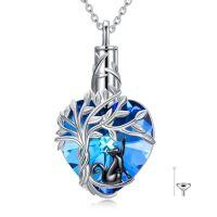 wholesale TOUPOP Heart Tree Of Life Urn Necklace For Ashes 925 Sterling Silver Heart Crystal Cremation Jewelry Memorial Christmas Gifts For Women Mom Wife -style_name:Black Cat