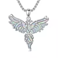 TOUPOP Sterling Silver Opal Hummingbird Horse Phoenix Wolf Butterfly Dragonfly Animal Necklace-style_name:Phoenix-opal