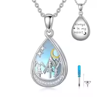 TOUPOP Sterling Silver Moonstone Urn Necklace For Ashes Keepsake Memorial Jewelry-style_name:8-Mountain