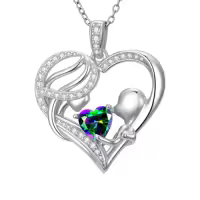 TOUPOP 14K Gold & Zircon Heart Necklace, Mother's Birthstone Jewelry Gift-color_name:06-June-Alexandrite