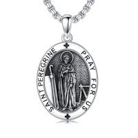 wholesale TOUPOP Christmas Gifts For Men 925 Sterling Silver Saint Amulet Necklace For Men Women Protection Medal Pendant Religious Necklace Catholic Jewelry Birthday Gifts For Father Son Husband Grandfather Police -style_name:K02-St Peregrine
