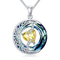 wholesale TOUPOP Birthstone Necklace 925 Sterling Silver Moon And Star Pendant With Blue Crystal Celtic Moon Jewelry Birthday Christmas Gifts For Women Mom Wife Her Daughter -color_name:A-11-November-Citrine