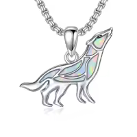 TOUPOP Sterling Silver Opal Hummingbird Horse Phoenix Wolf Butterfly Dragonfly Animal Necklace-style_name:Wolf-opal