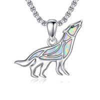 wholesale Opal Turquoise Animal Necklace 925 Sterling Silver Hummingbird Horse Bird Phoenix Wolf Butterfly Dragonfly Opal Jewelry Christmas Gifts For Women Men -style_name:Wolf-opal