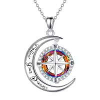 TOUPOP Sterling Silver Compass Urn Necklace For Women-style_name:E03-Volcanic color