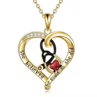TOUPOP Sterling Silver Birthstone Stethoscope Necklace Gift For Nurse-style_name:01 Jan-Garnet-Yellow Gold Plated