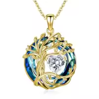 TOUPOP Sterling Silver Austrian Crystal Tree Of Life Birthstone Necklace-color_name:04-Apri-Simulated Diamond,style_name:1-White Gold-Blue Crystal