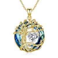 wholesale TOUPOP Tree Of Life Birthstone Necklace 925 Sterling Silver Pendant Austrian Crystal Jewelry Anniversary Birthday Christmas Gifts For Women Mom Her Wife -color_name:04-Apri-Simulated Diamond,style_name:18K Gold-Blue Crystal