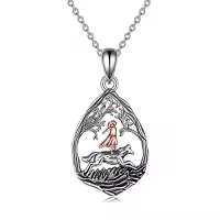 TOUPOP Sterling Silver Wolf Horse Necklace Animal Jewelry Gift-style_name:Style 3 Wolf&Girl