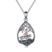 wholesale TOUPOP Wolf Horse Necklace Sterling Silver Animal Wolves/horse Jewelry Gifts For Women Mom Birthday -style_name:Style 3 Wolf&Girl