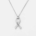 wholesale 925 Silver Pink Ribbon Breast Cancer Awareness Necklace with Crystal, 30mm Pendant, 18+2 Chain, Customizable Name, Gift Box Included-0-1