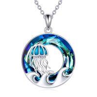 wholesale TOUPOP Sea Turtle/mermaid/dolphin/shell/starfish/conch/seahorse Necklace For Women Sterling Silver Ocean Pendant Necklace With Crystal Ocean Beach Charm Jewelry Birthday Christmas Gifts -style_name:Style 2-Jellyfish
