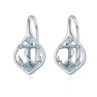TOUPOP 925 Sterling Silver Turquoise Ocean Sea Animal Dangle Drop Earrings-style_name:04-Anchor