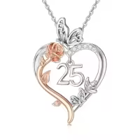 TOUPOP 925 Sterling Silver Rose Heart Butterfly Pendant Jewelry Gifts-style_name:25th