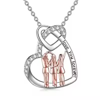 TOUPOP Sterling Silver Heart Pendant Sister Necklace Gift For Women-style_name:3 Sisters Necklace
