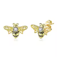 TOUPOP Sterling Silver Opal Animal Stud Earrings Wolf Narwhal Frog Bee Butterfly Sea Turtle-color_name:Bee