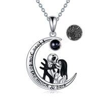 wholesale TOUPOP Christmas Gifts Nightmare Necklace Sterling Silver Abalone Shell Crystal Jack And Sally Necklace Jack Skellington Skull Jewelry Skull Necklaces For Women -color_name:Moon-I Love You in 100 Languages