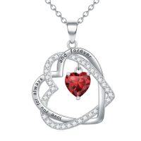 wholesale TOUPOP Heart Birthstone Pendant Necklace 925 Sterling Silver Double Heart Love Jewelry Birthday Christmas Gifts For Women Her Wife Girlfriend Mom -color_name:01-January-Garnet