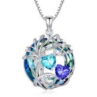 wholesale TOUPOP S925 Sterling Silver Family Celtic Tree Of Life Pendant Necklaces With 2 Heart Birthstone With Blue Austrian Crystal Jewelry Birthday Anniversary Christmas Gifts For Her Wife Girlfriend Mom (18k Real White Gold Filled) -color_name:03-09-Mar-Spet Birthstone