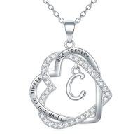 wholesale TOUPOP Gifts For Women Heart Initial Necklace 925 Sterling Silver Double Heart Pendant Necklace Birthday Jewelry Birthday Christmas Gifts For Her Wife Girlfriend -style_name:Initial C