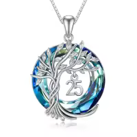 TOUPOP Sterling Silver Crystal Tree Of Life Necklace Gift For Women-style_name:25th-Blue Crystal