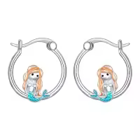 TOUPOP Sterling Silver Duck Huggies Hoop Earrings Cute Duck Jewelry Gifts-style_name:Sea Mermaid