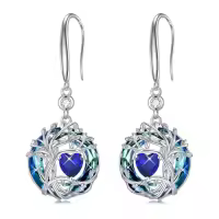 TOUPOP Sterling Silver Austrian Crystal Tree Of Life Birthstone Dangle Earrings-color_name:09-Sep-Sapphire