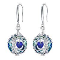 wholesale TOUPOP Tree Of Life Birthstone Earrings For Women 925 Sterling Silver Family Tree Dangle Earrings Austrian Crystal Jewelry Birthday Christmas Gifts For Her Girlfriend Wife Mom -color_name:09-Sep-Sapphire