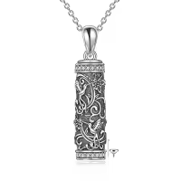 TOUPOP Sterling Silver Tree Of Life Cylinder Urn Pendant Necklace For Ashes Keepsake Memorial-style_name:2-Hummingbird