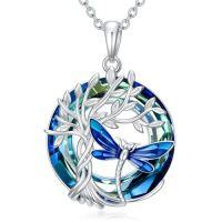 wholesale TOUPOP Butterfly Necklace For Women 925 Sterling Silver Tree Of Life Butterflies Dragonfly Hummingbird Pendant Necklaces Crystal Jewelry Anniversary Christmas Birthday Gift For Her -color_name:Dragonfly Blue