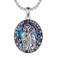 TOUPOP Sterling Silver Four Way Cross St Michael St Christopher St Benedict St Joseph St Francis Pendant Necklace-style_name:1-St Joseph-Abalone