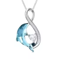 TOUPOP Sterling Silver Crystal Dolphin Pendant Necklace For Women Gifts-color_name:01-Blue