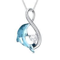 wholesale TOUPOP Dolphin Gifts For Women Sterling Silver Crystal Dolphin Pendant Necklace Dolphins Jewelry For Dolphins Lovers Mothers Day Graduation Birthday Gift For Her -color_name:01-Blue